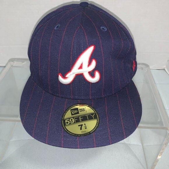 New Era 59fifty Atlanta Braves Pinstripe Fitted Hat Size 7 ½ - Picture 1 of 10